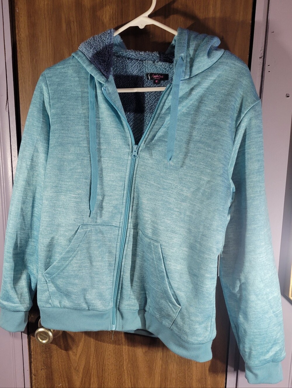 Canyon Creek women medium Light Teal Zip-Up Fleece lined Hooded Sweatshirt